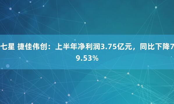 七星 捷佳伟创：上半年净利润3.75亿元，同比下降79.53%